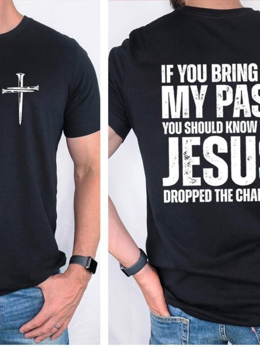 Black Graphic Faith T‑Shirt with Cross and Bold Back Text - Picture 1 of 1
